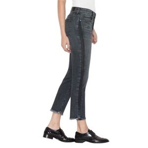 Women's Black Crop Straight Jeans with Side Trim